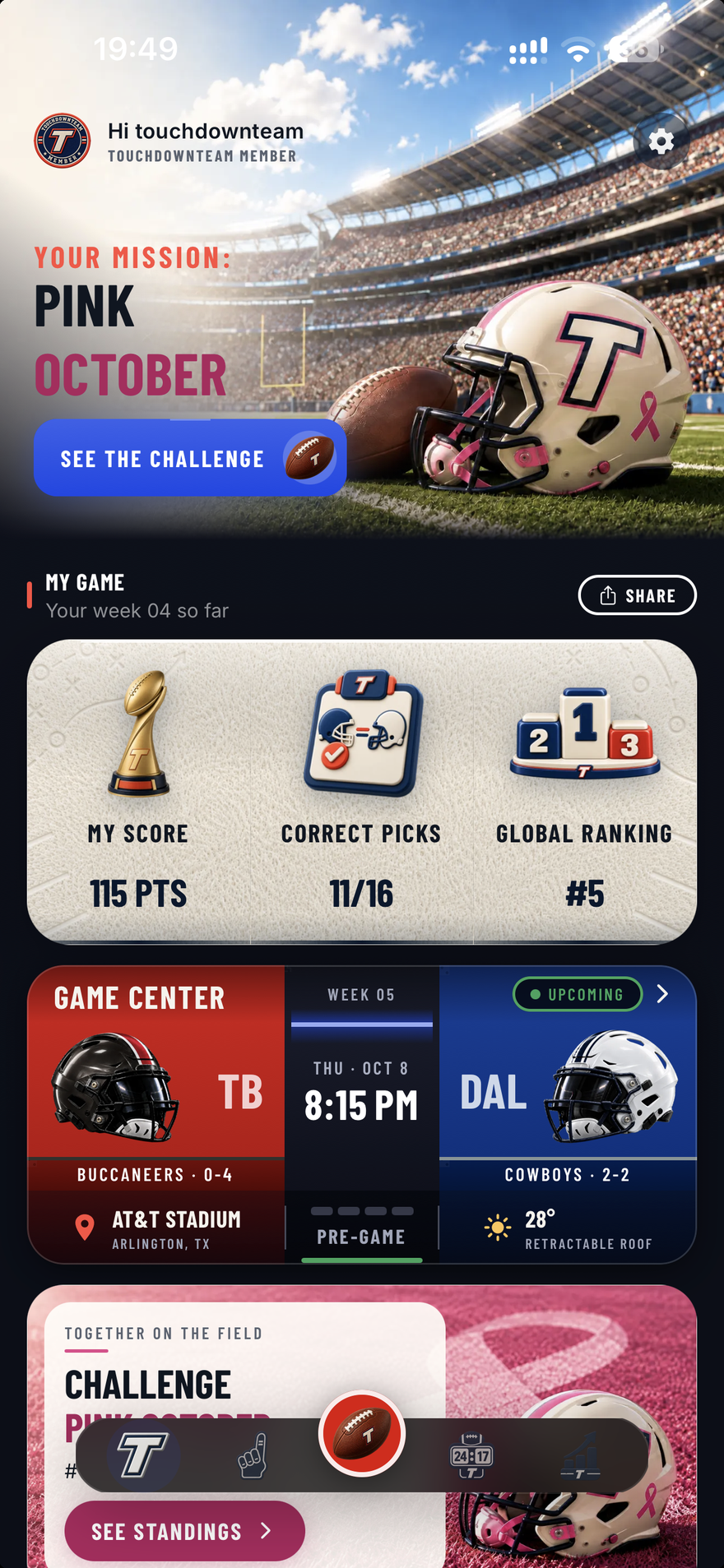 The Touchdown Team app: picks, leagues and game tracking